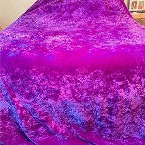 1970s Royal Purple Crushed Velvet Oversized Queen Bedspread